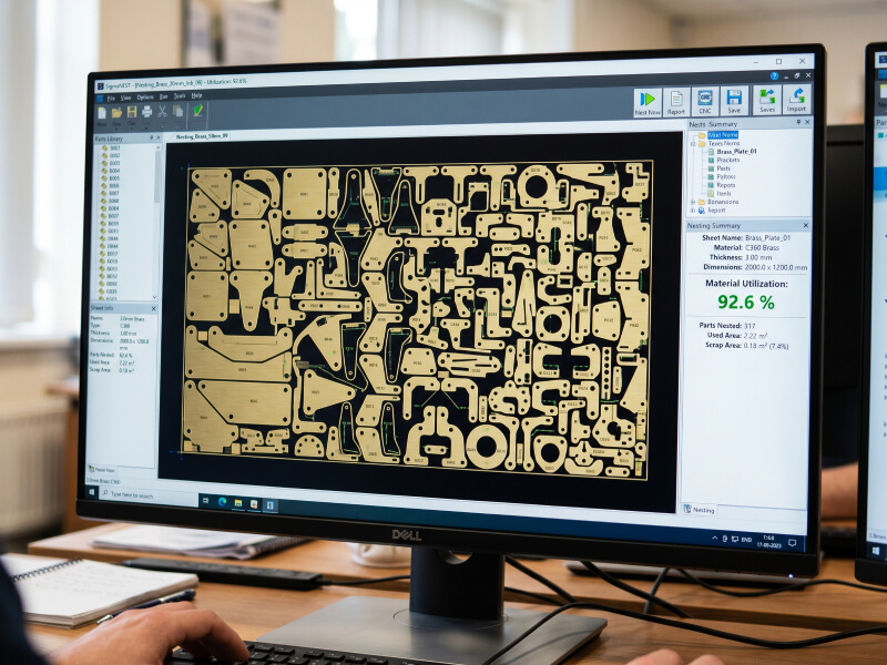 Advanced CADCAM nesting software for brass material optimization