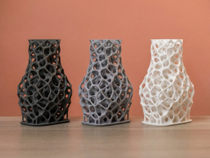 SLS 3D printed Voronoi lattice parts showcasing complex geometry