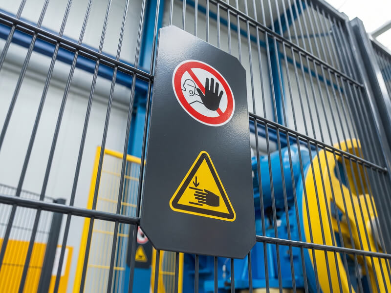 Safety guard with OSHA warning signs