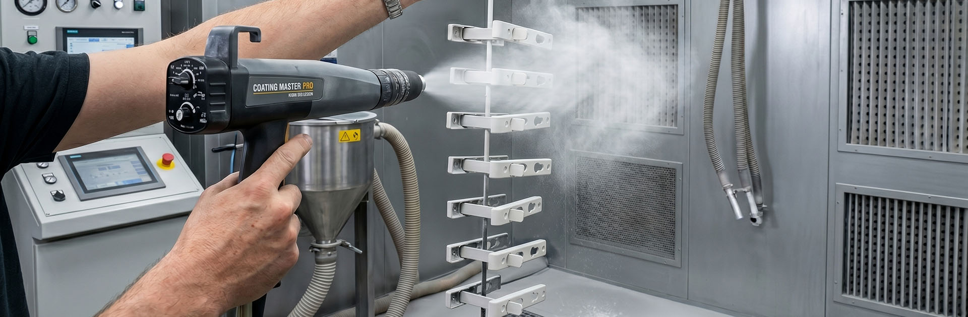 Industrial powder coating process in a certified manufacturing facility