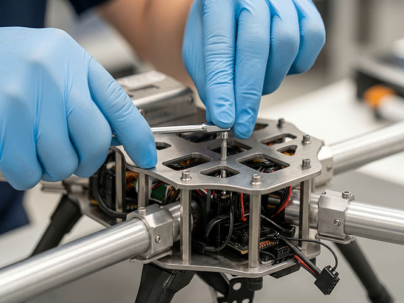 Precision electronics assembly with standoffs