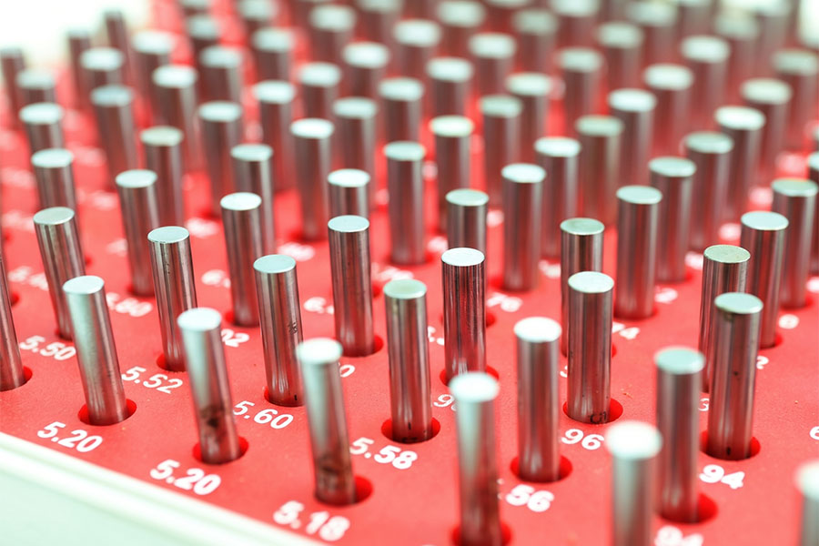 Close-up of a precision pin gauge set