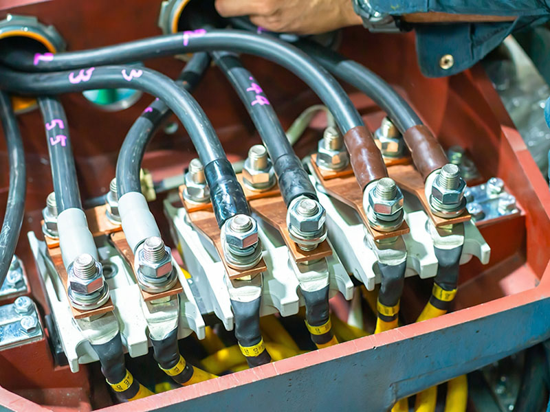 Large cable terminations in custom MCC electrical enclosure