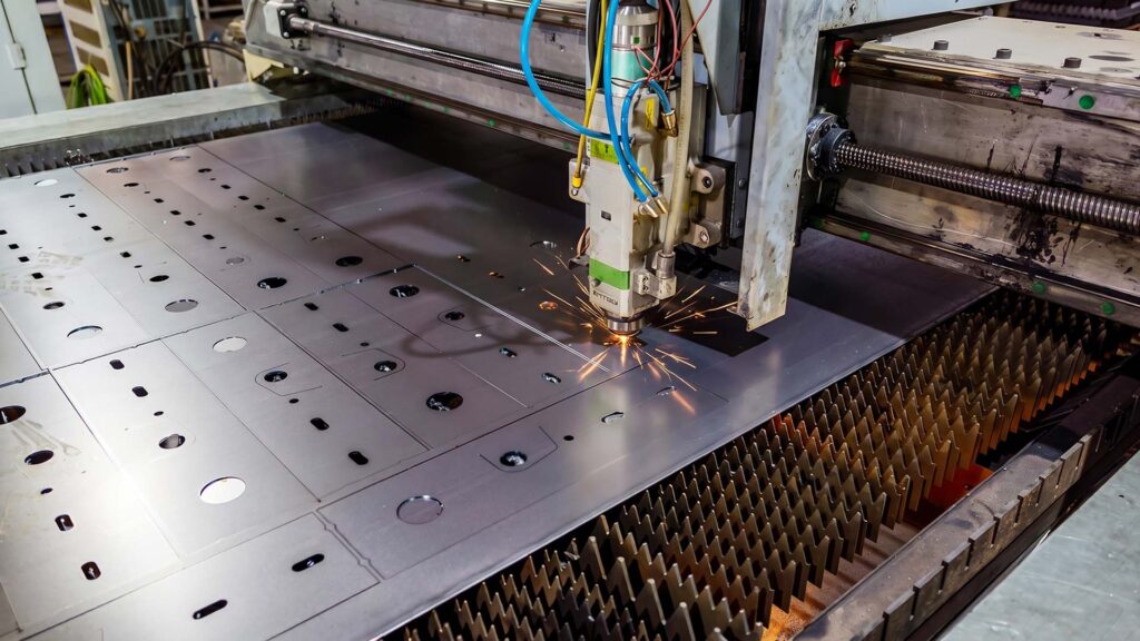 CNC laser cutting nested sheet metal parts
