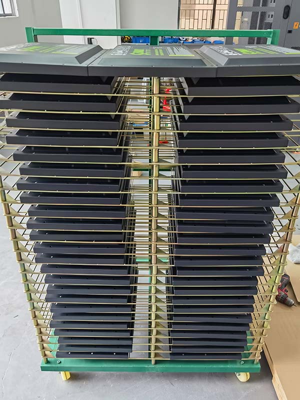 Separated metal parts in protective transit rack