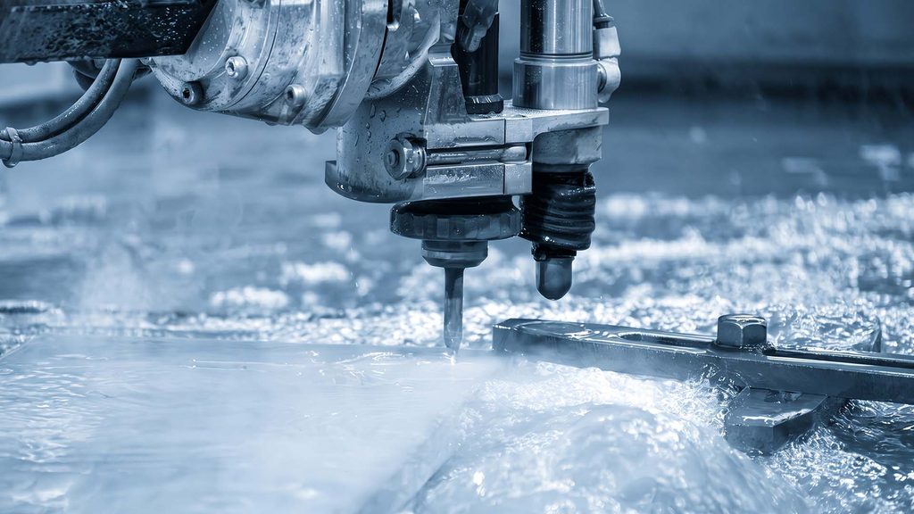 Abrasive waterjet machine cutting thick steel plate