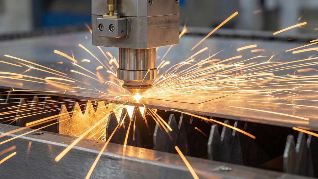 Close-up of laser cutting sheet metal