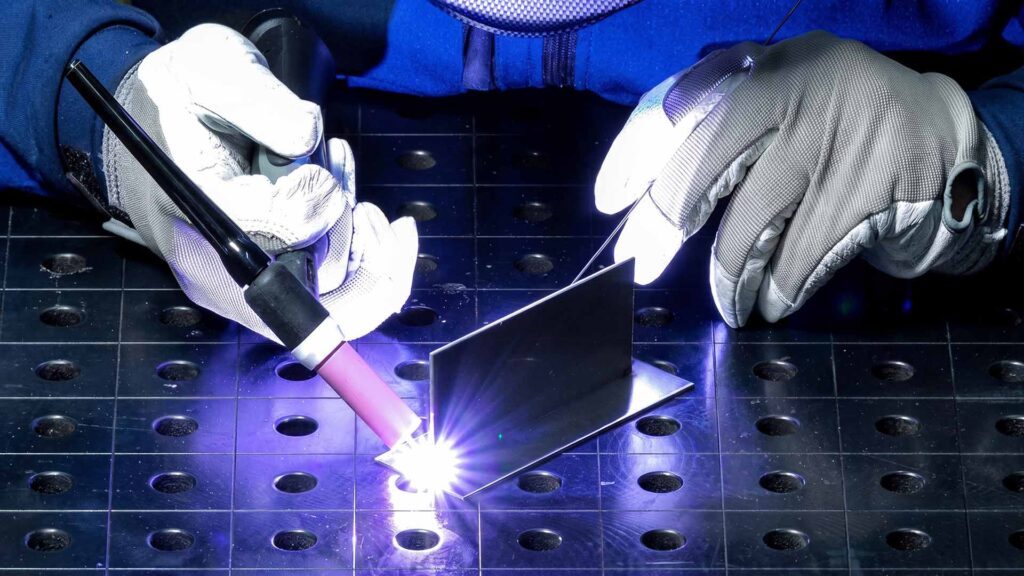 Close-up of manual TIG welding sheet metal