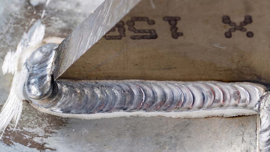 Perfect aluminum T-joint weld with stacked dimes