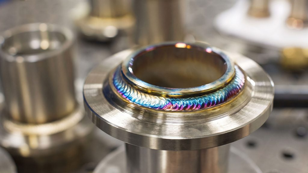 Perfect stainless steel TIG weld bead close-up