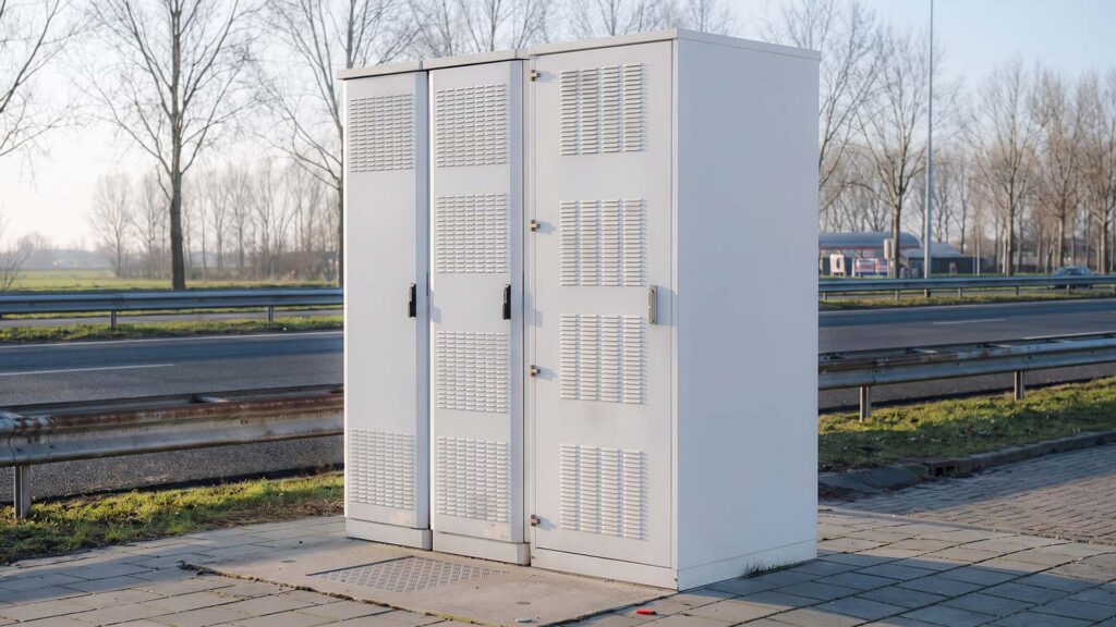 Powder-coated white outdoor telecommunication metal cabinets