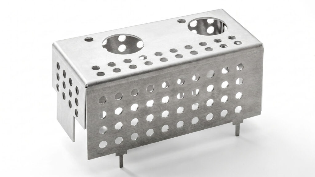 Precision perforated stainless steel sheet metal enclosure component