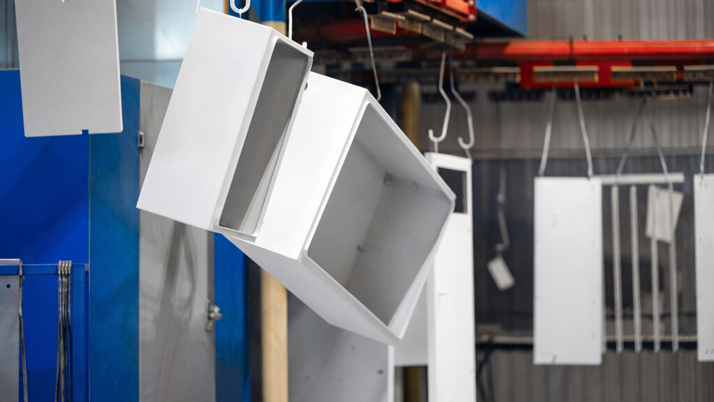 Precision sheet metal enclosures on factory production line