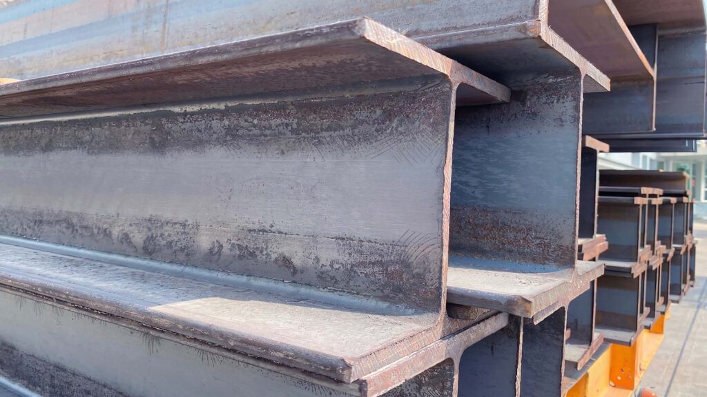 Stacked hot rolled structural steel I-beams