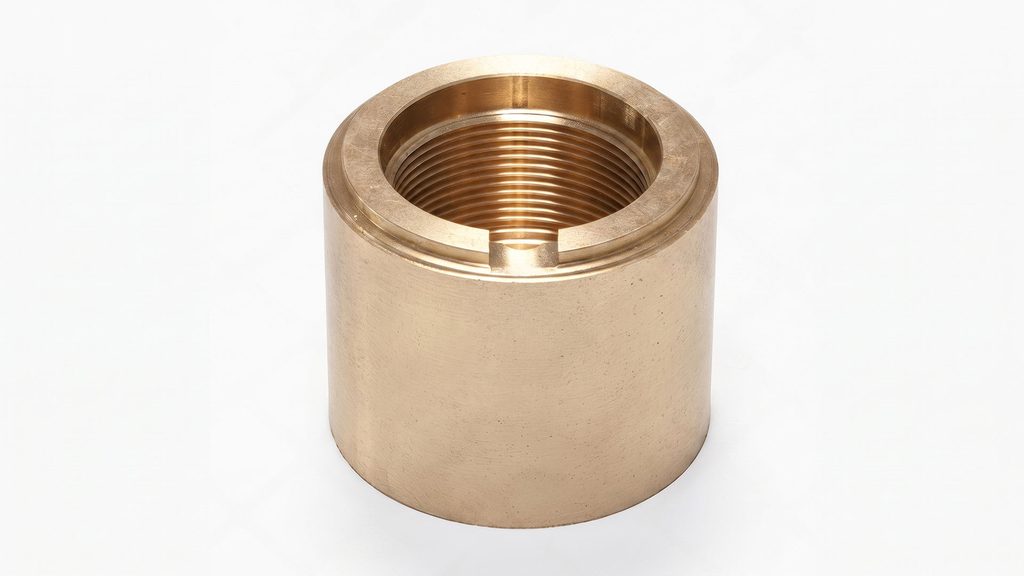 Thick reflective brass machined component close up
