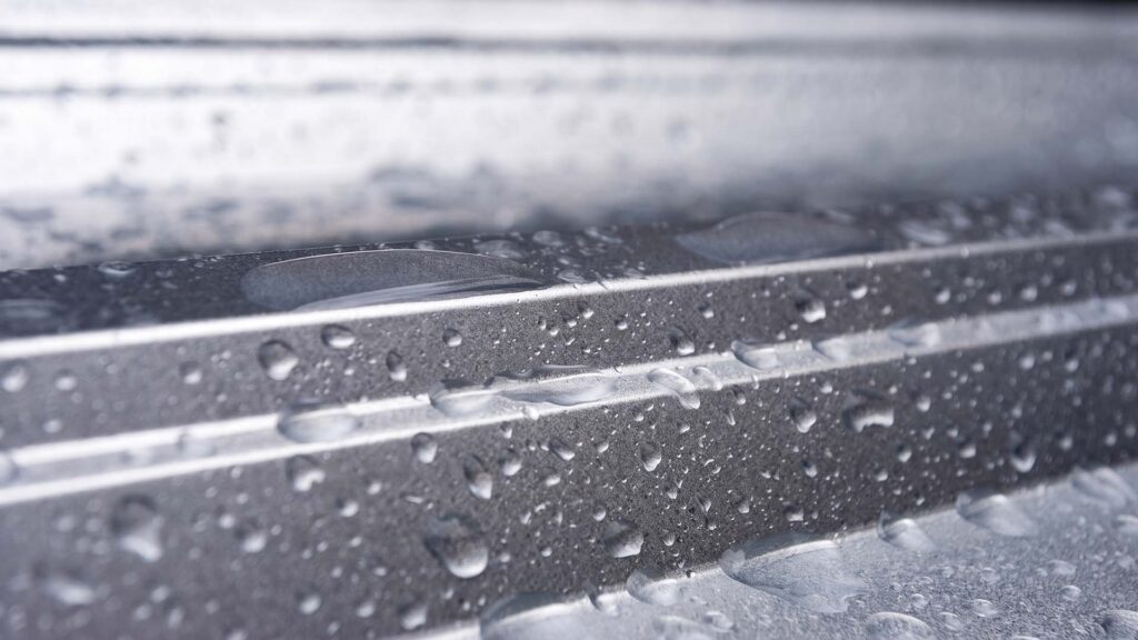 Water drop contact angle test on metal surface